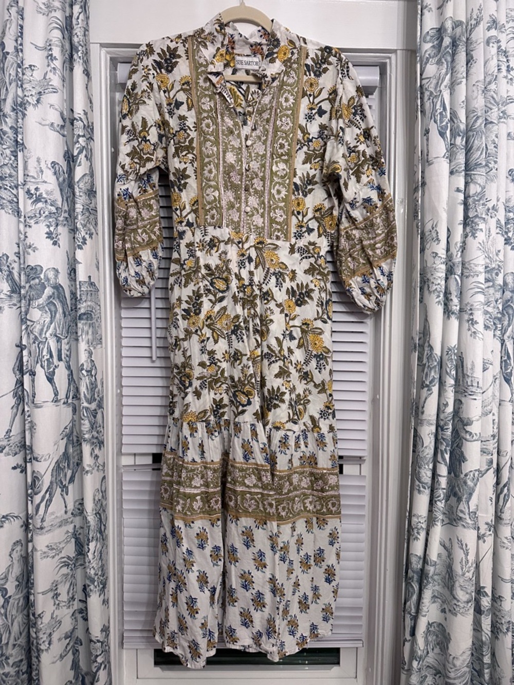 Sue Sartor Olive Floral Button-Front Maxi Dress